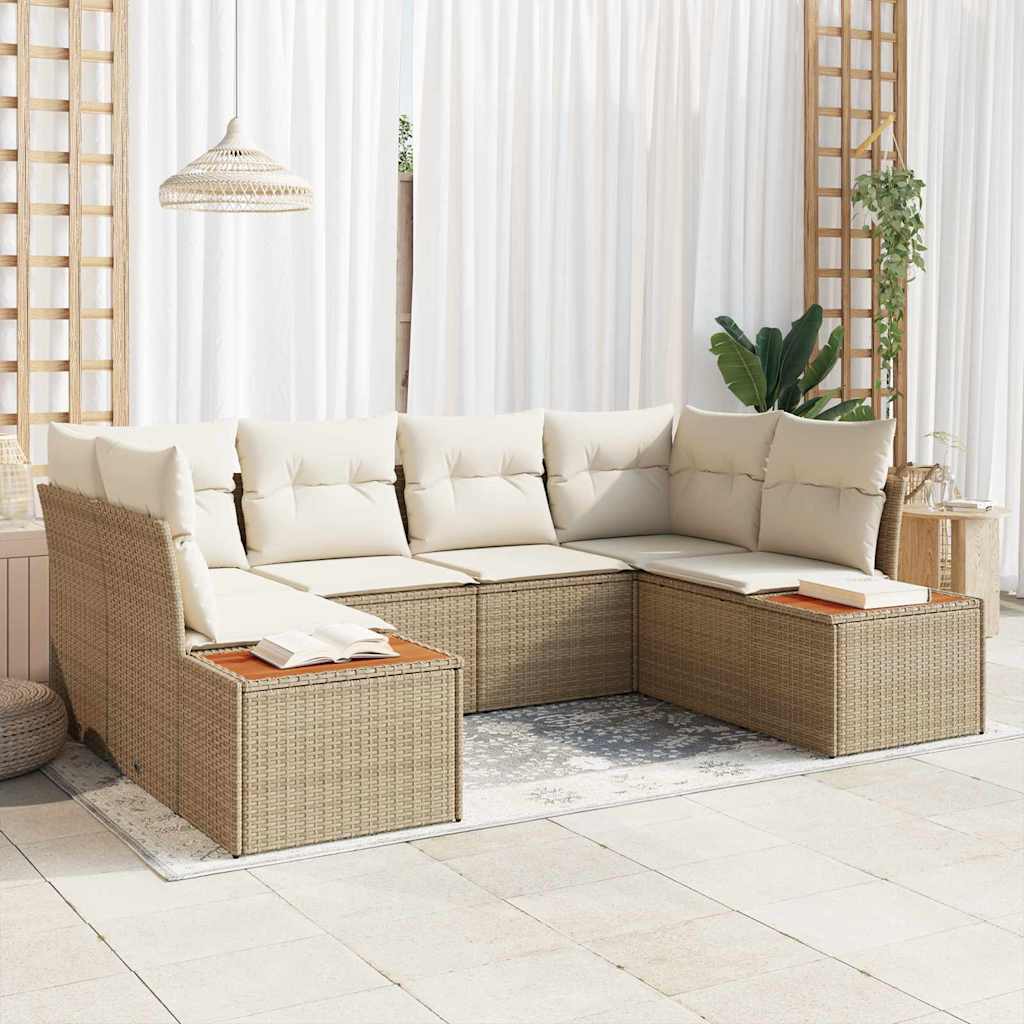 Havesofa Sæt med pude 6 pcs Beige polyrattan