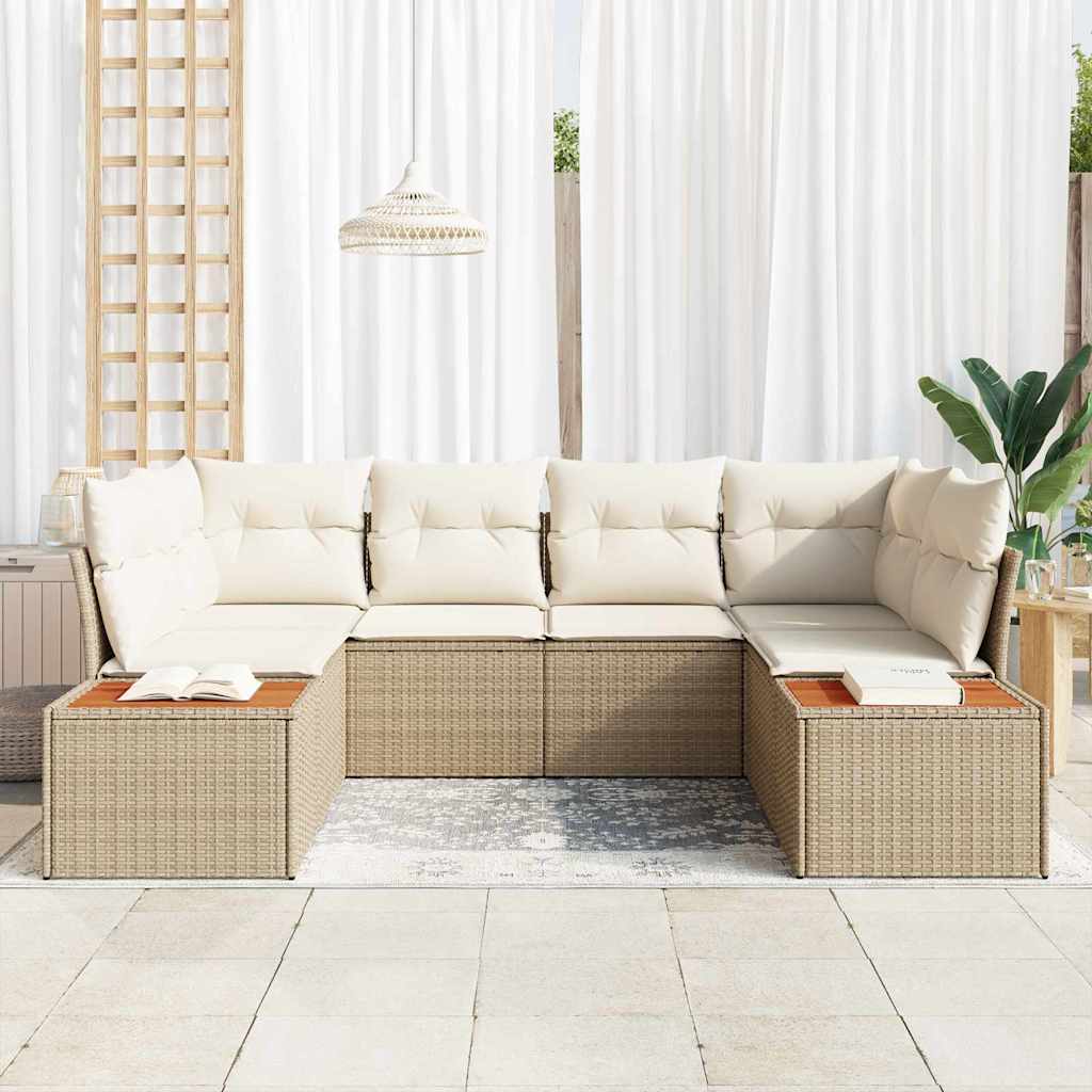 Havesofa Sæt med pude 6 pcs Beige polyrattan
