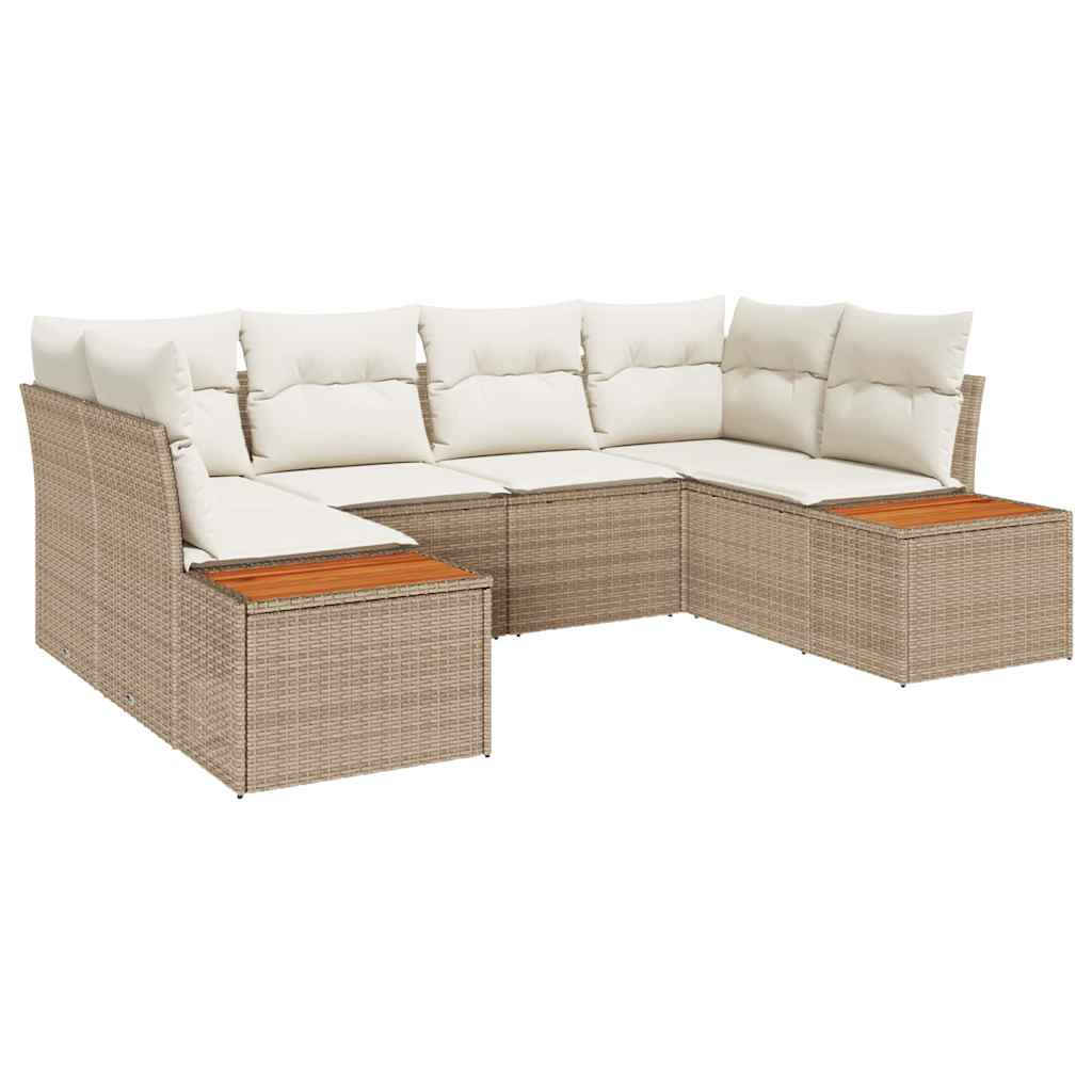 Havesofa Sæt med pude 6 pcs Beige polyrattan