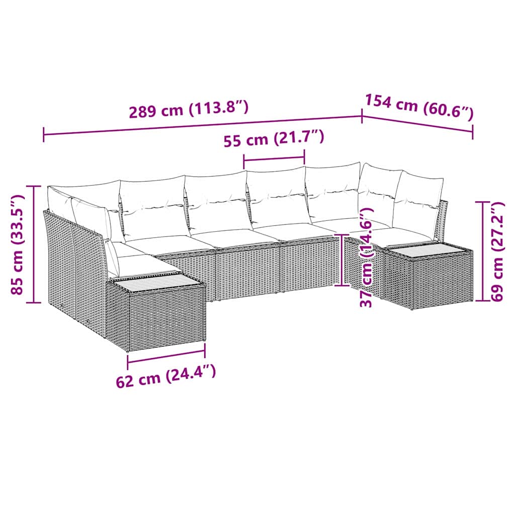 Havesofa Sæt 7 stk. Sort polyrattan