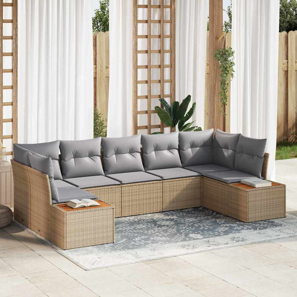 Havesofa Sæt med pude 7 pcs Beige polyrattan