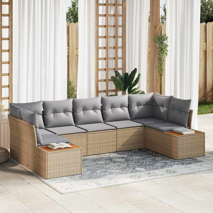 Havesofa Sæt med pude 7 pcs Beige polyrattan