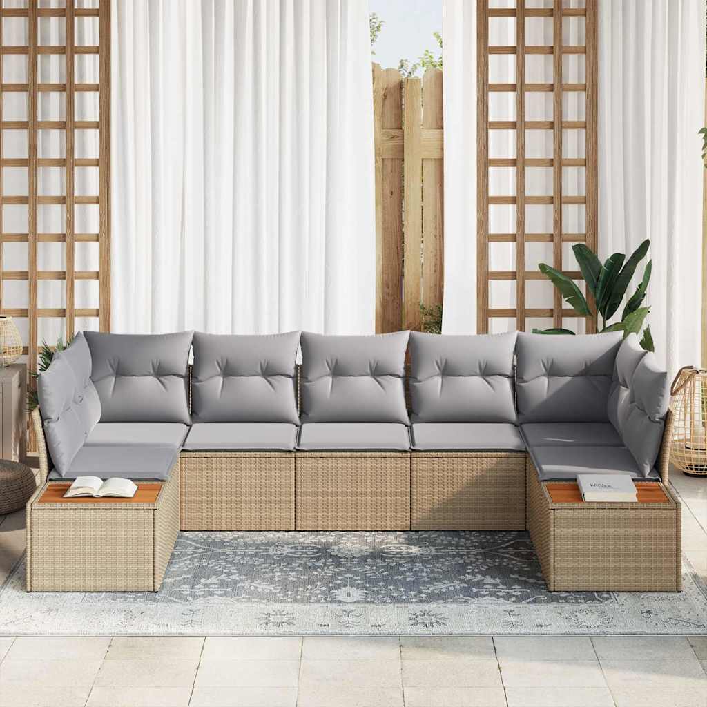 Havesofa Sæt med pude 7 pcs Beige polyrattan