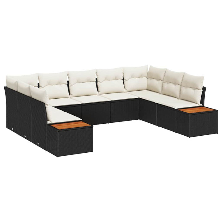 Havesofa Sæt med pude 9 pcs Sort Poly rattan
