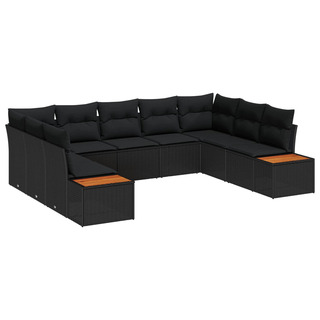 Havesofa Sæt med pude 9 pcs Sort Poly rattan