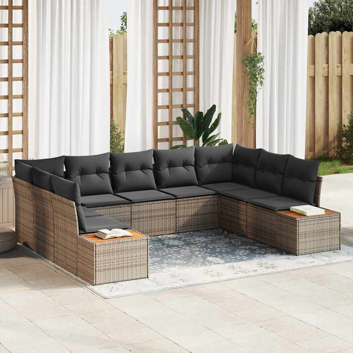 Havesofa Sæt med pude 9 pcs Grå Poly rattan