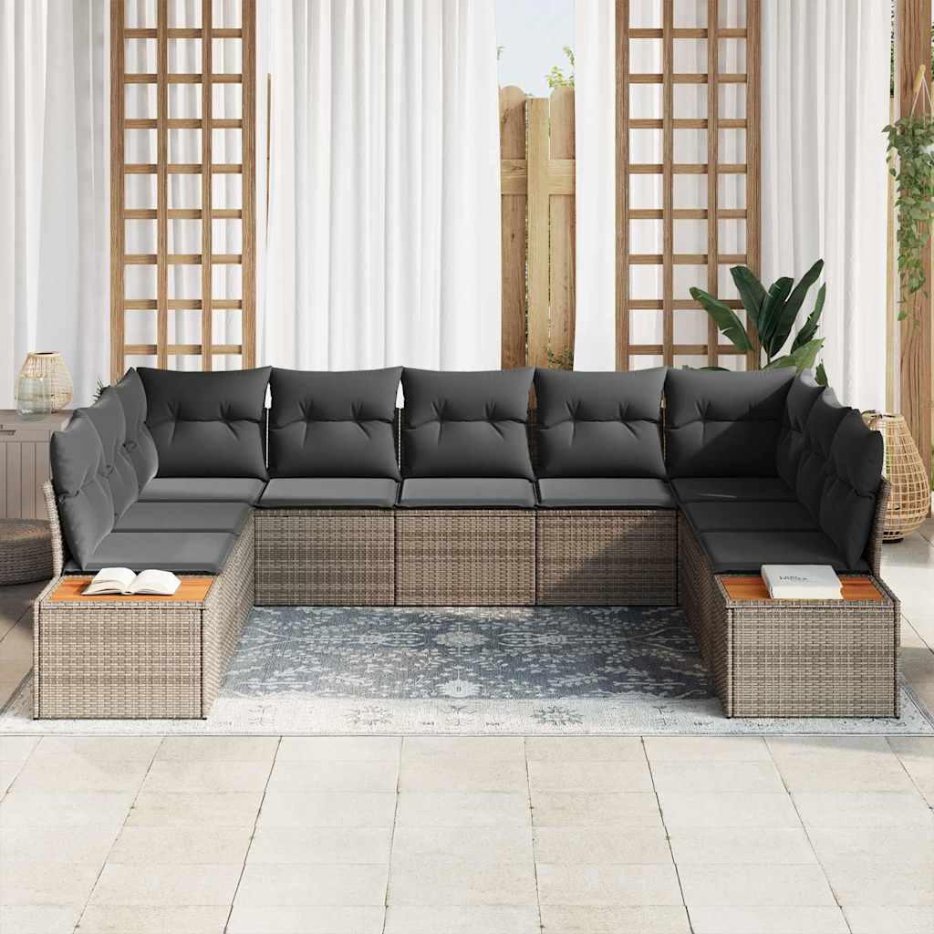 Havesofa Sæt med pude 9 pcs Grå Poly rattan