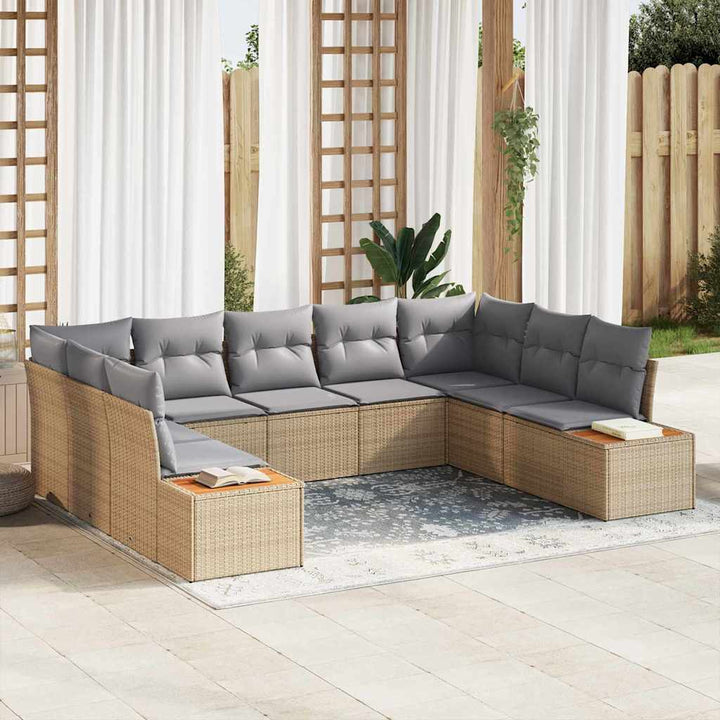 Havesofa Sæt med pude 9 pcs Beige Poly rattan