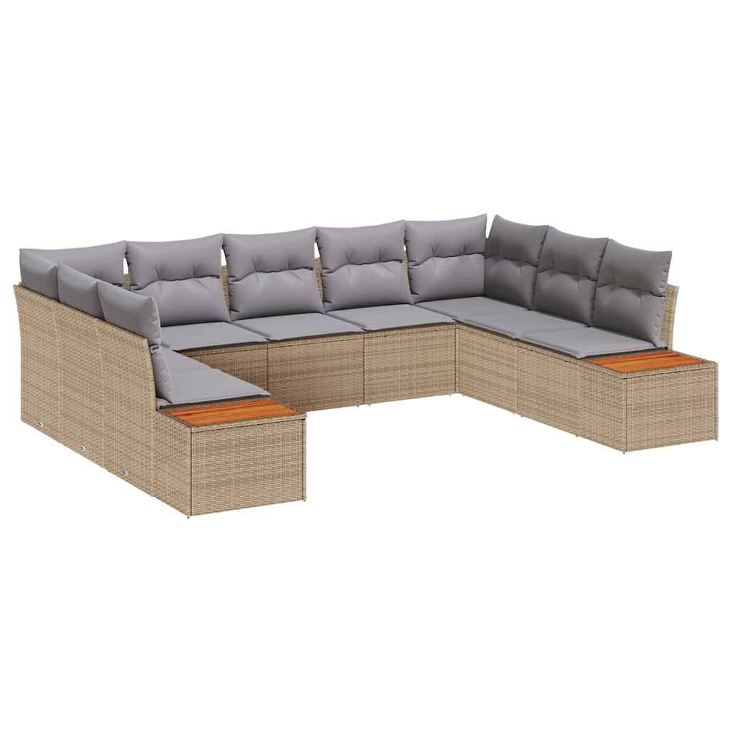 Havesofa Sæt med pude 9 pcs Beige Poly rattan