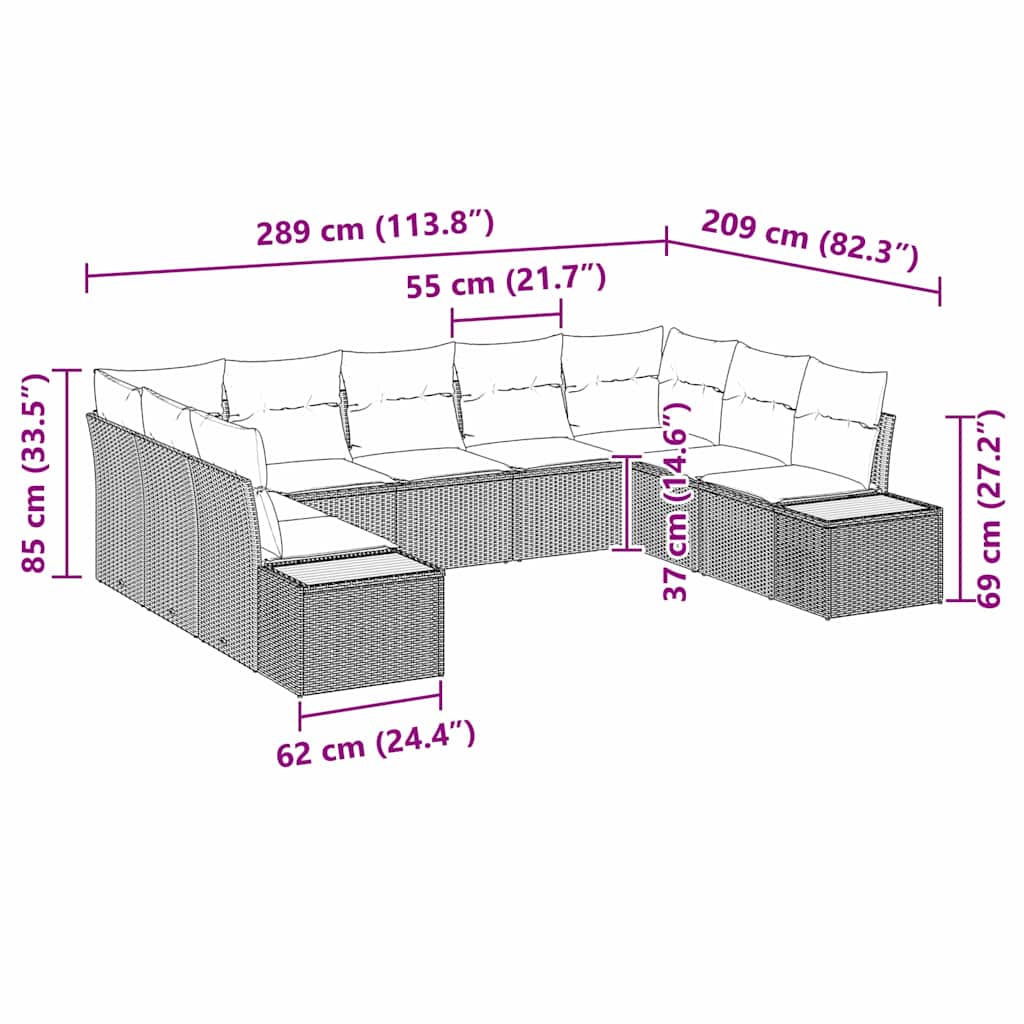 Havesofa Sæt med pude 9 pcs Beige Poly rattan