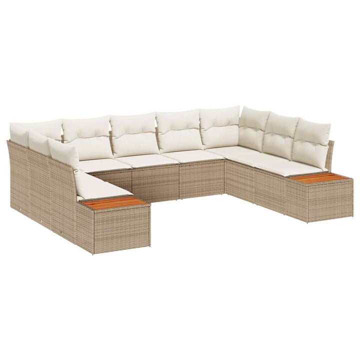 Havesofa Sæt med pude 9 pcs Beige Poly rattan