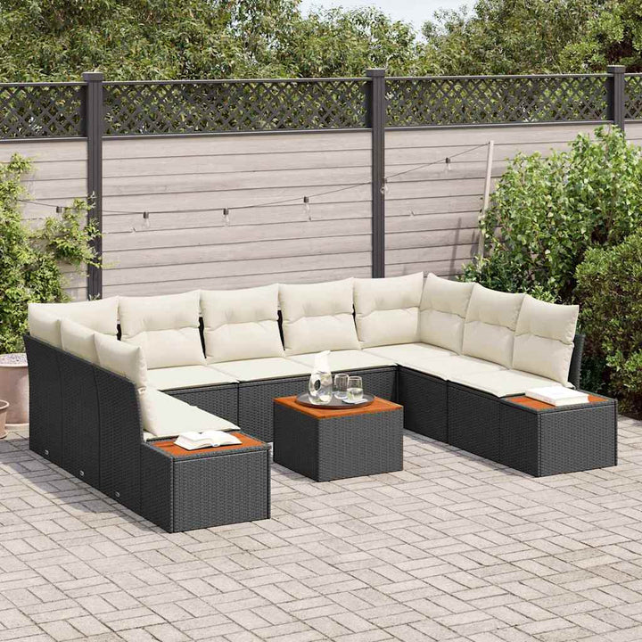 Havesofa Sæt med pude 10 pcs Sort Poly rattan