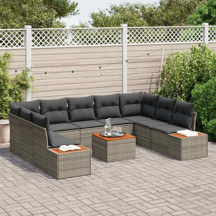 Havesofa Sæt med pude 10 pcs Grå Poly rattan