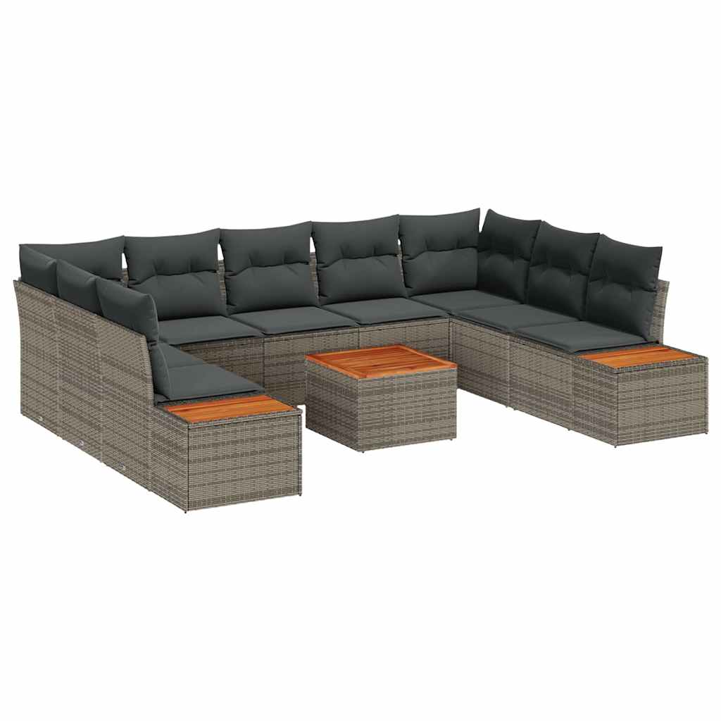 Havesofa Sæt med pude 10 pcs Grå Poly rattan