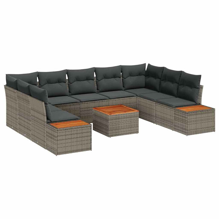 Havesofa Sæt med pude 10 pcs Grå Poly rattan
