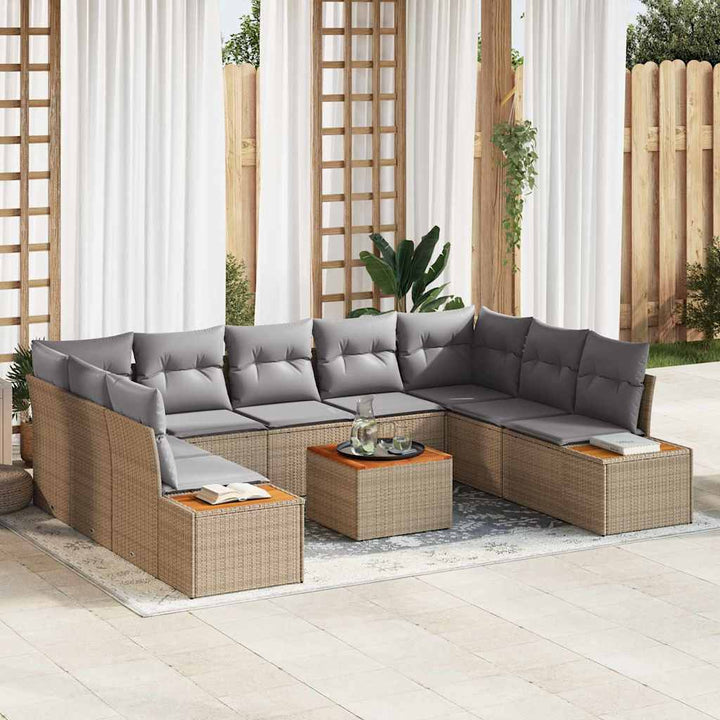 Havesofa Sæt med pude 10 pcs Beige Poly rattan
