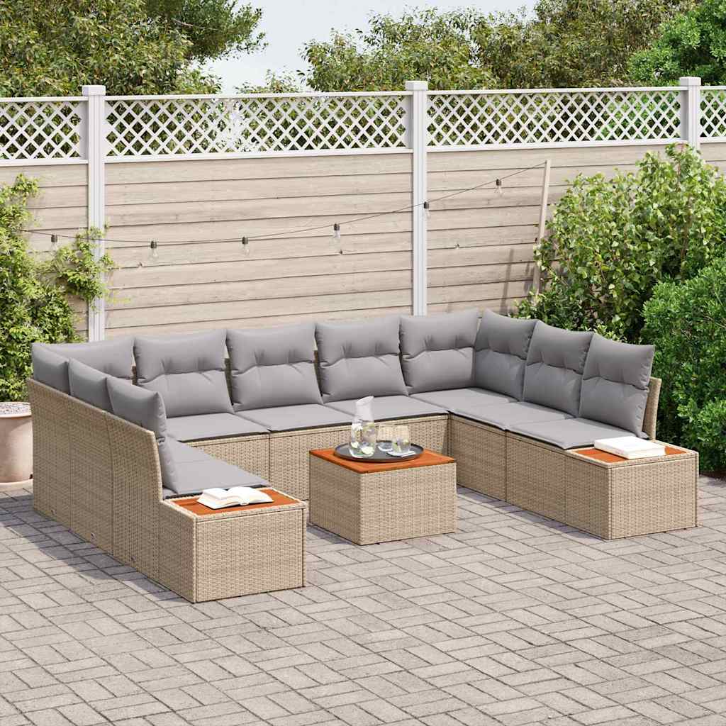 Havesofa Sæt med pude 10 pcs Beige Poly rattan