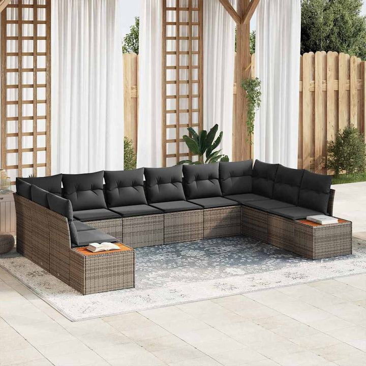 Havesofa Sæt med pude 10 pcs Grå Poly rattan