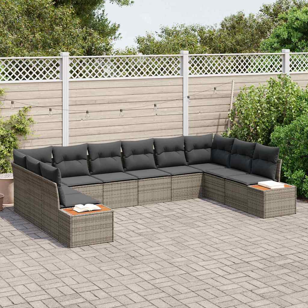 Havesofa Sæt med pude 10 pcs Grå Poly rattan