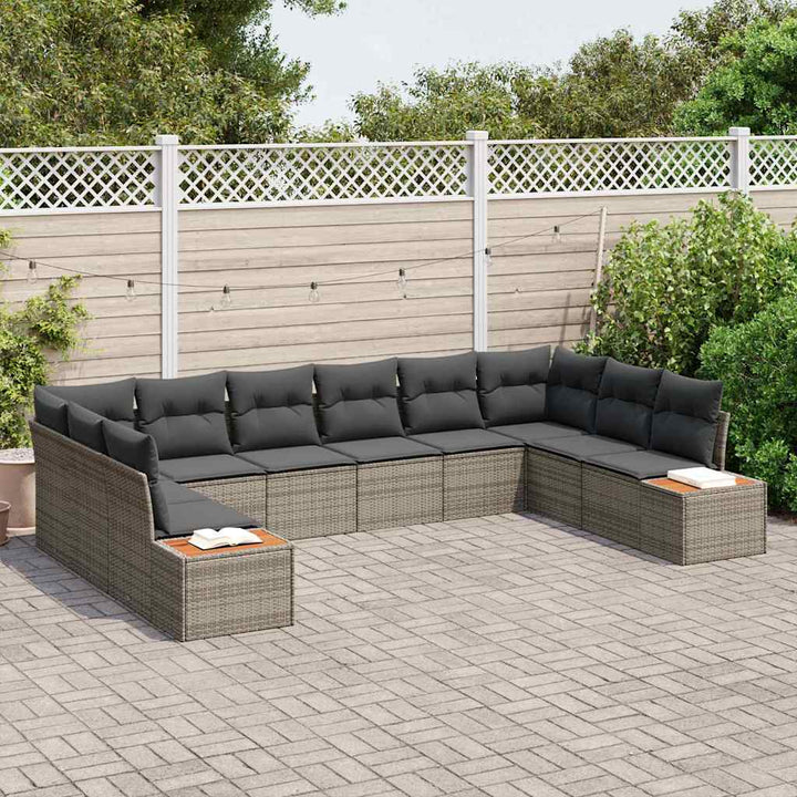 Havesofa Sæt med pude 10 pcs Grå Poly rattan