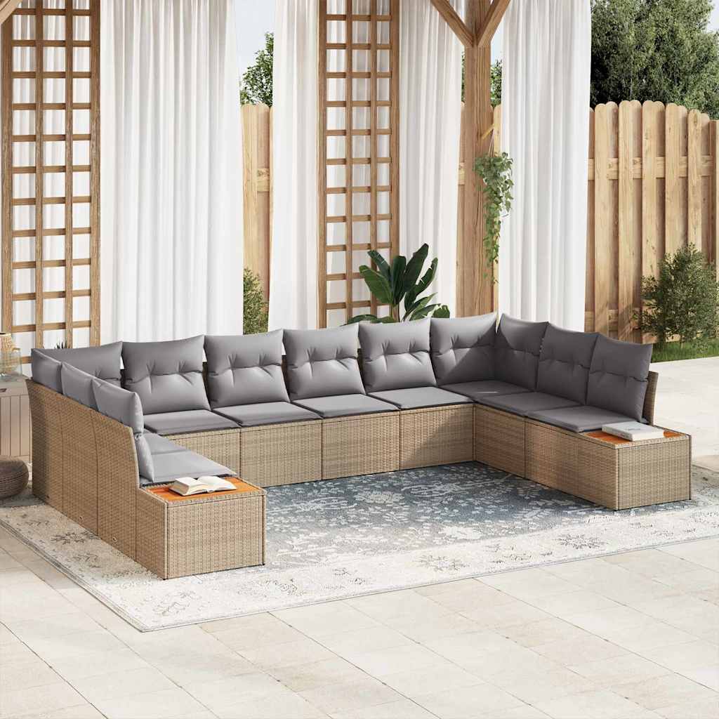 Havesofa Sæt med pude 10 pcs Beige Poly rattan