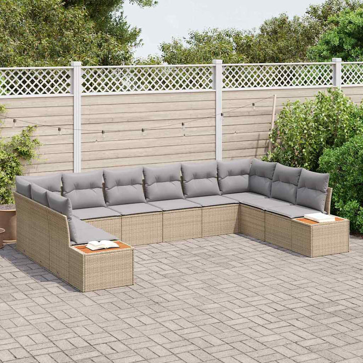 Havesofa Sæt med pude 10 pcs Beige Poly rattan