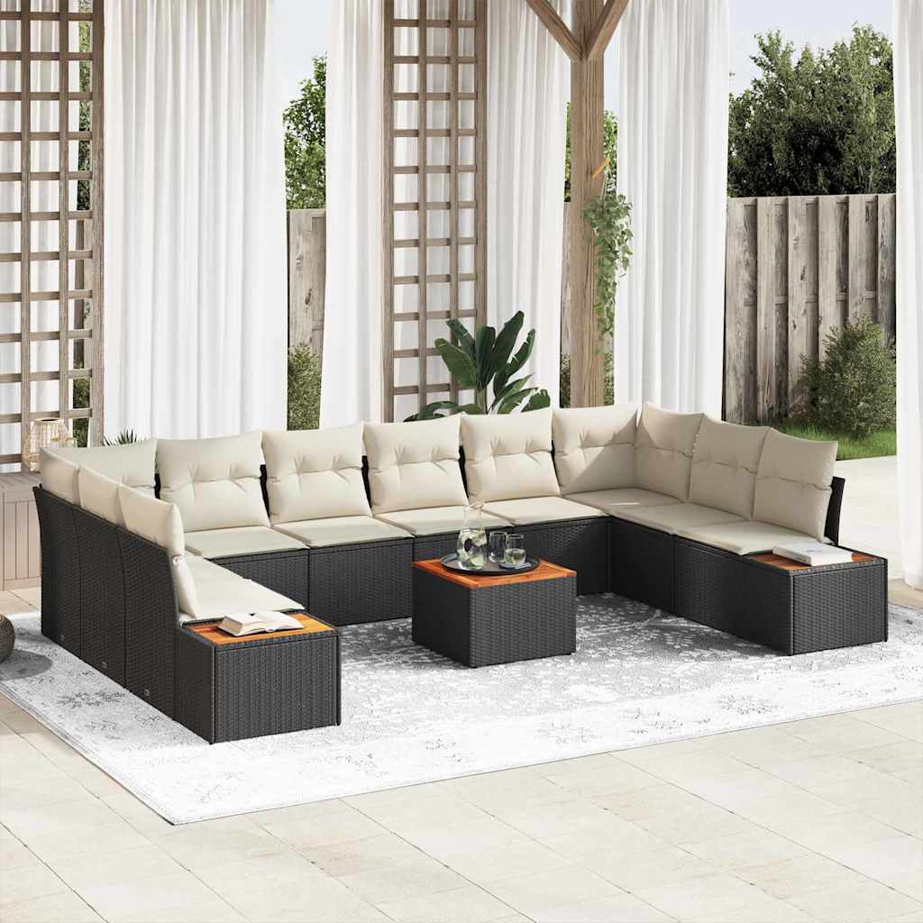 Havesofa Sæt med pude 11 pcs Sort Poly rattan