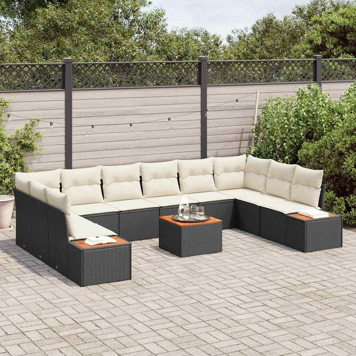 Havesofa Sæt med pude 11 pcs Sort Poly rattan