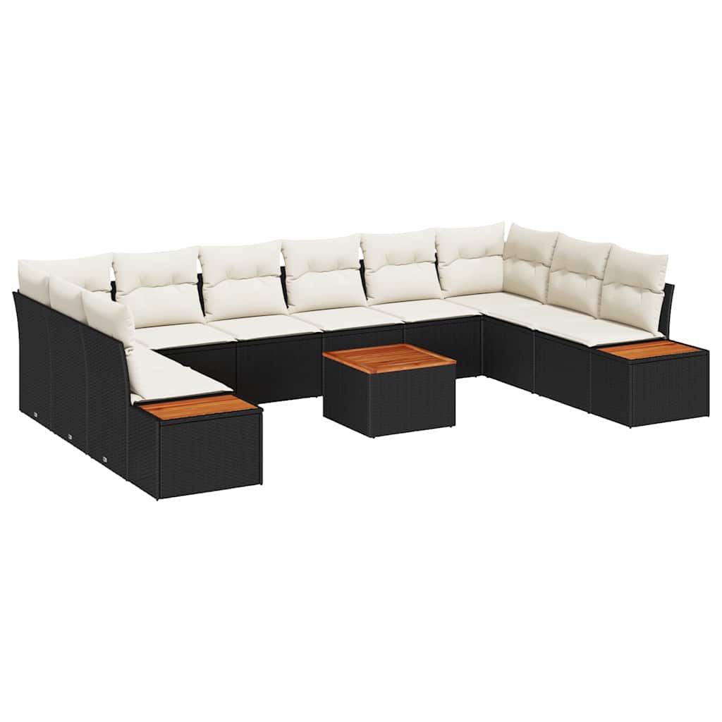 Havesofa Sæt med pude 11 pcs Sort Poly rattan