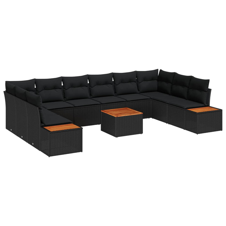 Havesofa Sæt med pude 11 pcs Sort Poly rattan