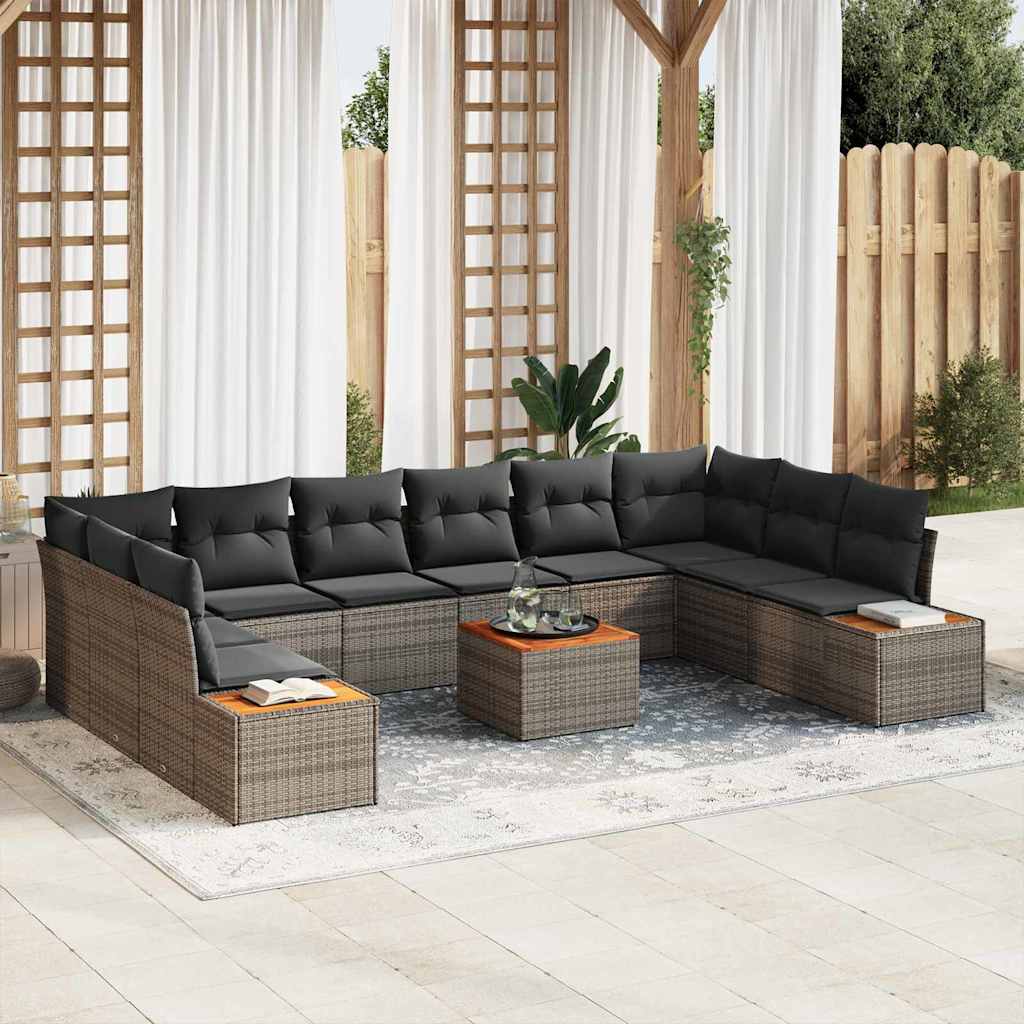 Havesofa Sæt med pude 11 pcs Grå Poly rattan