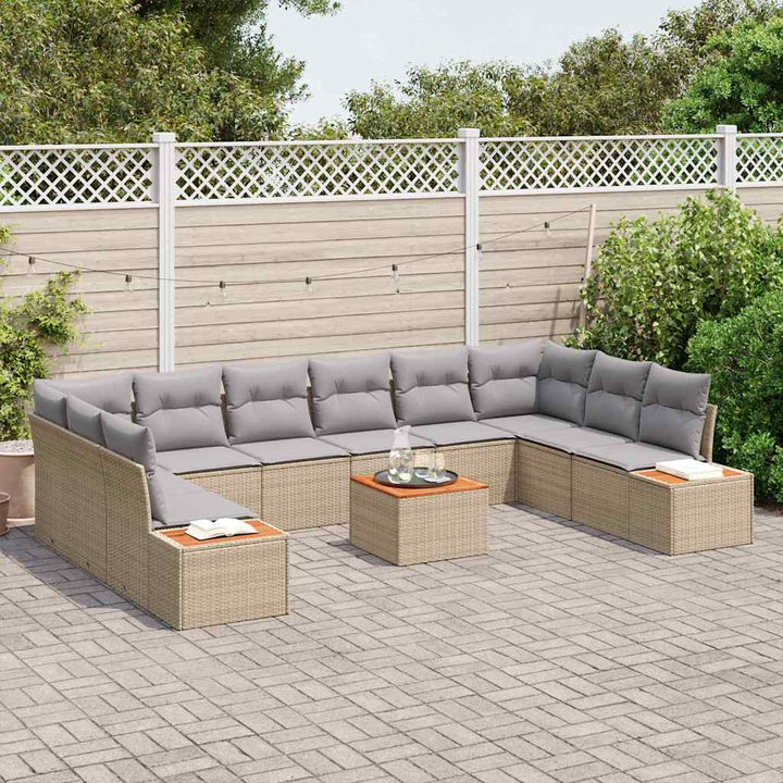 Havesofa Sæt med pude 11 pcs Beige Poly rattan