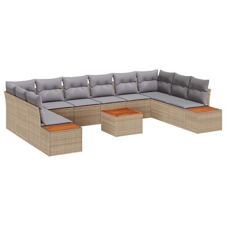 Havesofa Sæt med pude 11 pcs Beige Poly rattan