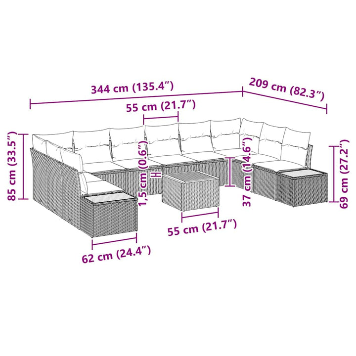 Havesofa Sæt med pude 11 pcs Beige Poly rattan