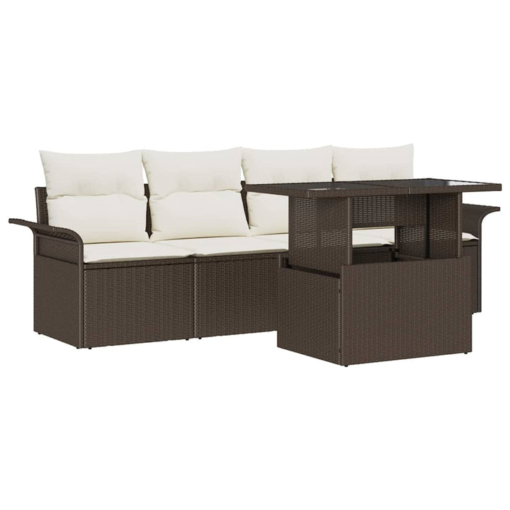 Havesofa Sæt med pude 5 pcs Brun polyrattan