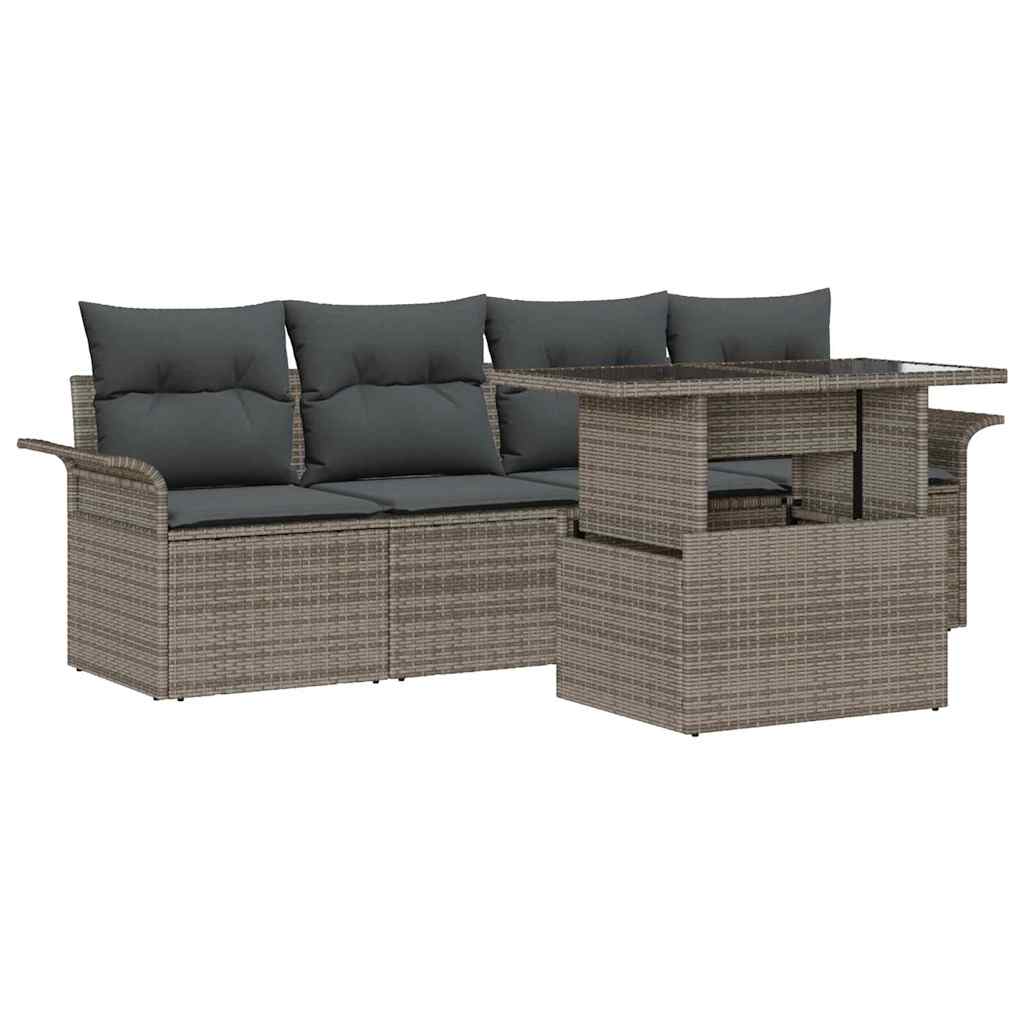 Havesofa Sæt med pude 5 pcs Grå polyrattan