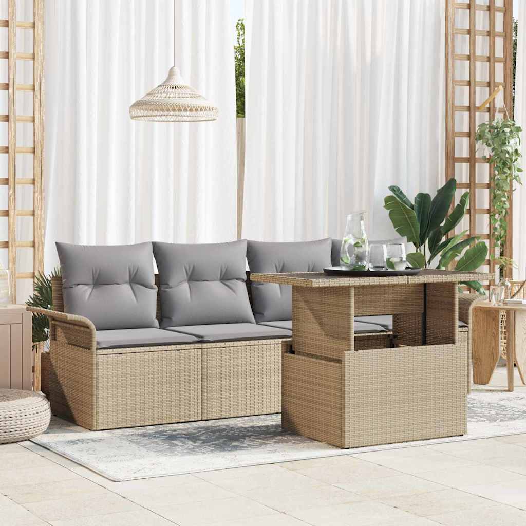 Havesofa Sæt med pude 5 pcs Beige polyrattan