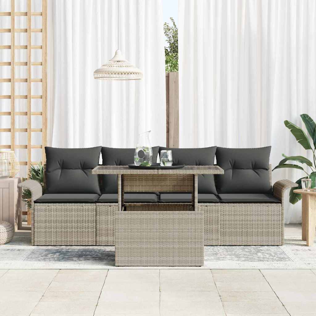 Havesofa Sæt med pude 5 pcs Lysegrå polyrattan