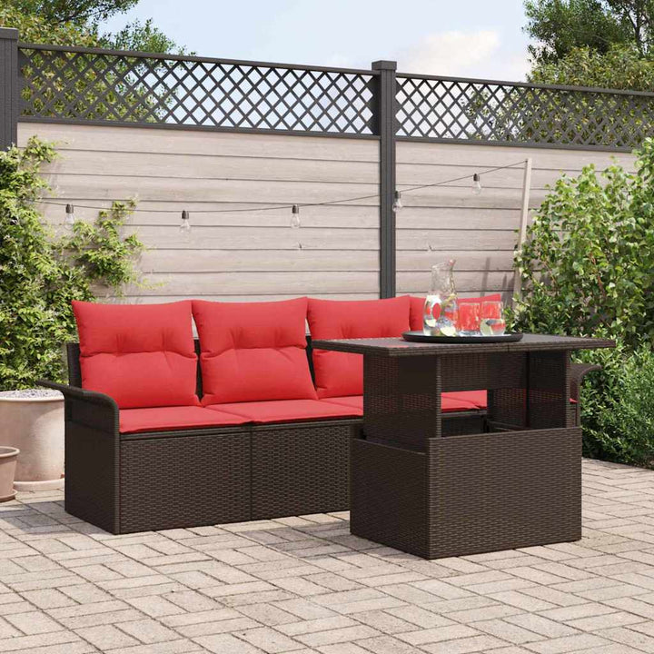 Havesofa Sæt med pude 5 pcs Brun polyrattan