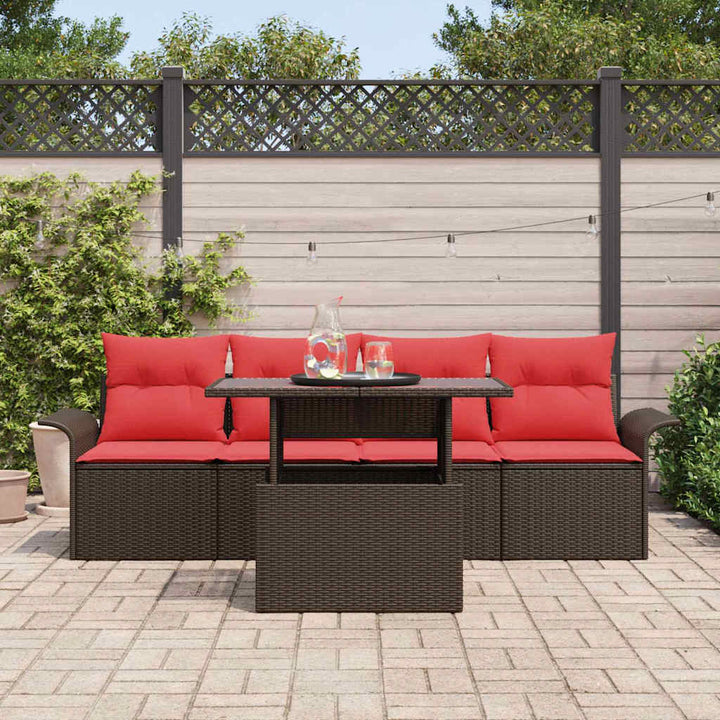 Havesofa Sæt med pude 5 pcs Brun polyrattan