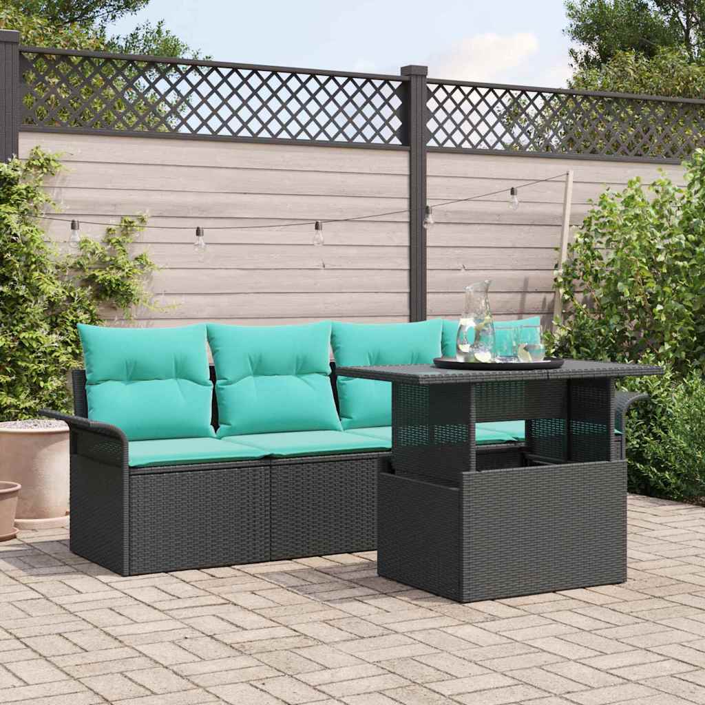 Havesofa Sæt med pude 5 pcs Sort polyrattan