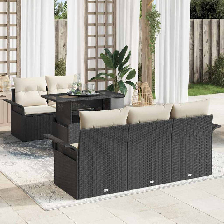 Havesofa Sæt med pude 6 pcs Sort polyrattan