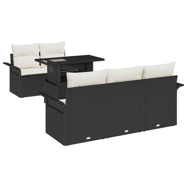 Havesofa Sæt med pude 6 pcs Sort polyrattan