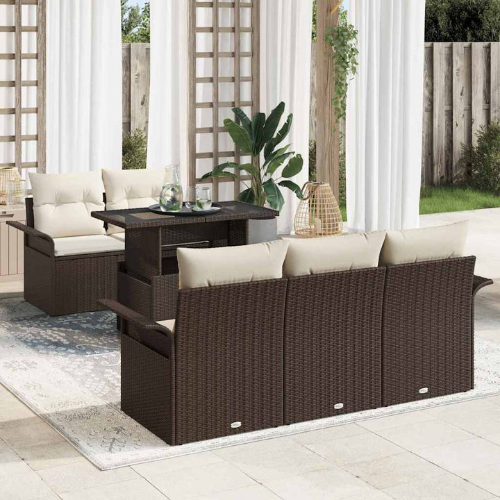 Havesofa Sæt med pude 6 pcs Brun polyrattan