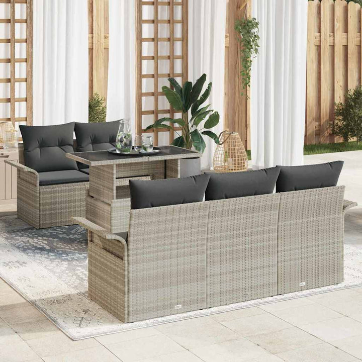Havesofa Sæt 6 stk. Lysegrå polyrattan