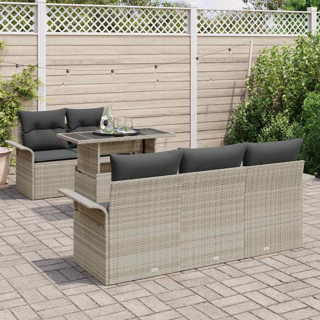 Havesofa Sæt 6 stk. Lysegrå polyrattan