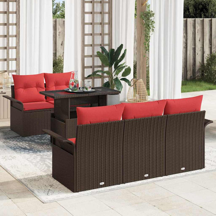 Havesofa Sæt med pude 6 pcs Brun polyrattan