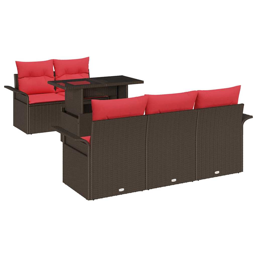 Havesofa Sæt med pude 6 pcs Brun polyrattan