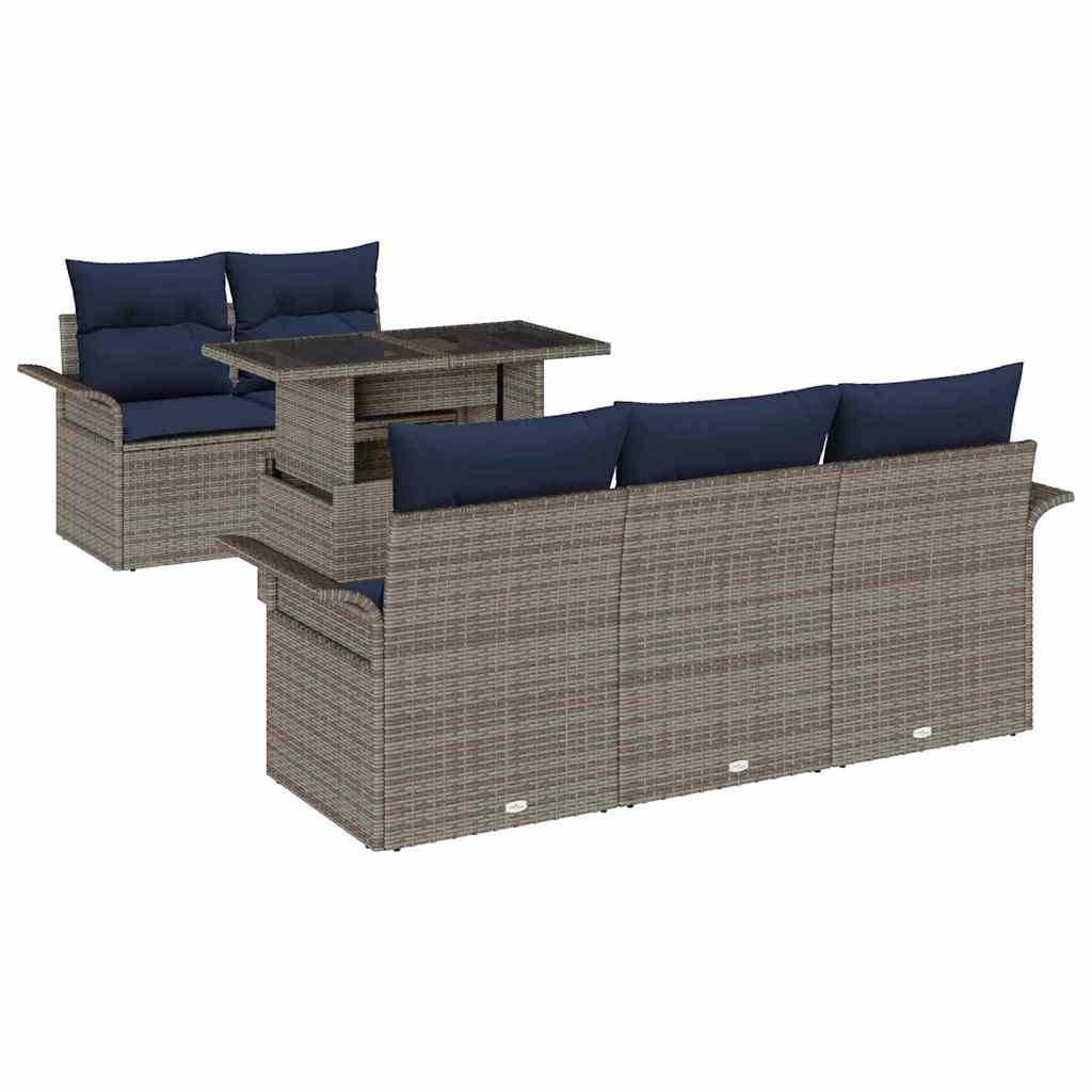 Havesofa Sæt med pude 6 pcs Grå polyrattan