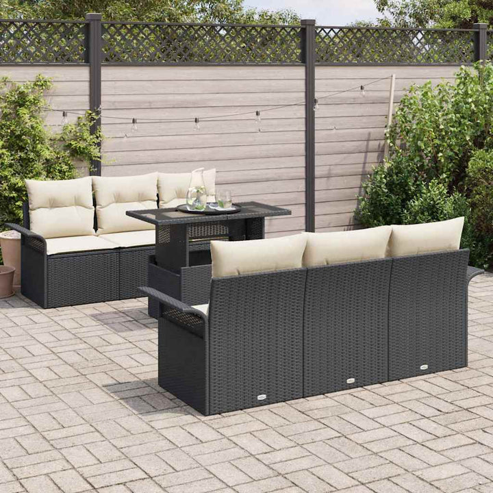 Havesofa Sæt med pude 7 pcs Sort polyrattan
